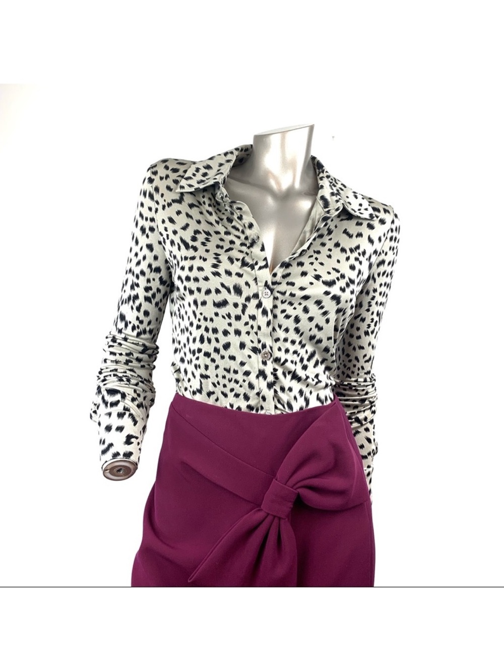 Pink Tartan Black and White Animal Print Button-Down Shirt